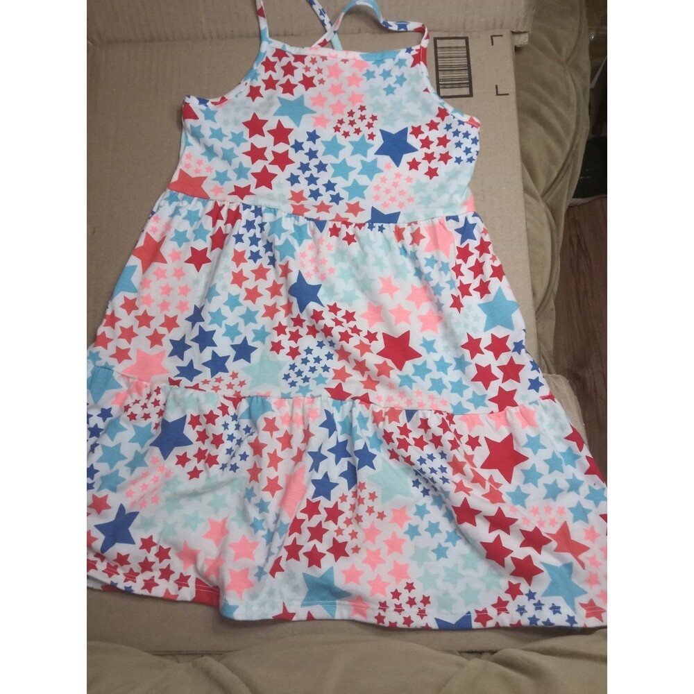 Medium (8) Girls' Spaghetti Strap Stars Tiered Dress - Cat & Jack™ White